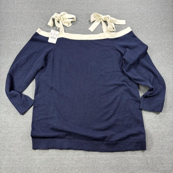 Sweaters - J.Crew Off The Shoulder Tie Sweater Womens XL Navy Blue NWT Knit Pullover Top
